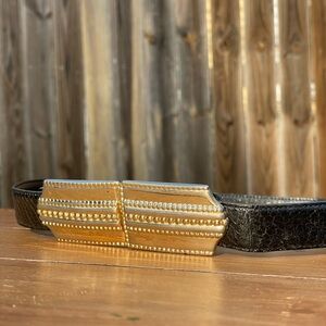 Gold and Black Art Deco Belt with Geometric Buckle